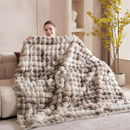 60"x80" Ultra-Soft Fuzzy Faux Fur Twin Blanket, Brown Tie Dye - color: Bubble Tie Brown, size: Twin (60" x 80")