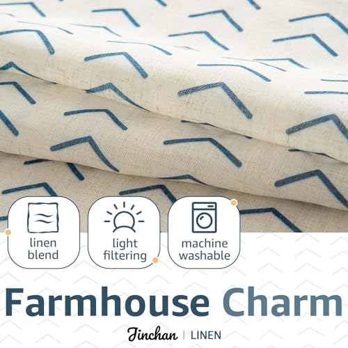 jinchan Blue Boho Linen Kitchen Tier Curtains 24 Inches Rod Pocket 2 Panels - color: Arrow | Blue on Linen, size: 26"W x 24"L (Pack of 2)