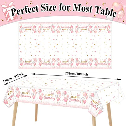 3 Pieces Pink Rose Gold Tablecloth for Rose Gold Birthday Decoration Plastic Disposable Party Table Covers for Rectangle Tables Girl Women Parties Happy Birthday Wedding Party Favors, 54 x 108 Inches - style: Pink