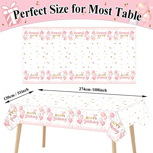 3 Pieces Pink Rose Gold Tablecloth for Rose Gold Birthday Decoration Plastic Disposable Party Table Covers for Rectangle Tables Girl Women Parties Happy Birthday Wedding Party Favors, 54 x 108 Inches - style: Pink