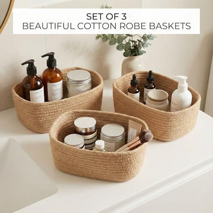 Beautiful Storage Basket Set of 3 - Sturdy Jute Rope Baskets for Shelves - color: Jute-Brown