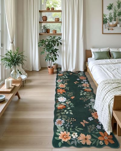Lahome Floral Washable Runner Rug, 2'6''x8' Soft Hallway Runner Non Slip - color: Dark Green, size: 2.6' x 8'(Runner)