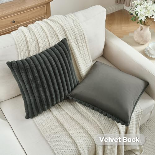 FUTEI Pack of 2 Faux Fur Throw Pillow Covers 12x20 Inch, Dark Grey - color: Dark Grey, size: 20" x 12" (Pack of 2)
