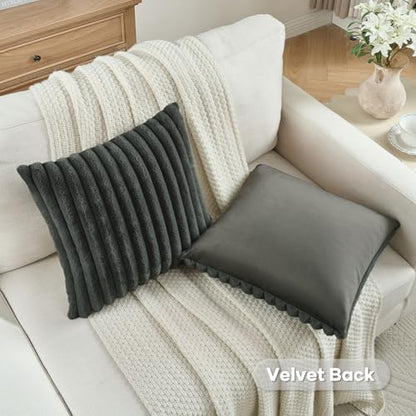 FUTEI Pack of 2 Faux Fur Throw Pillow Covers 20x20 Inch, Dark Grey - color: Dark Grey, size: 20" x 20" (Pack of 2)