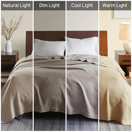 Madison Park 100% Egyptian Cotton Summer Blanket Full Queen Size Khaki - color: Khaki, size: Full/Queen