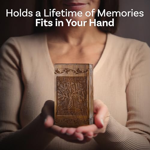 Tree of Life Wooden Keepsake Urn for Human Ashes, 20 Cu in, Rosewood - color: Rosewood Tree of Life, size: Keepsake (20 cu in)