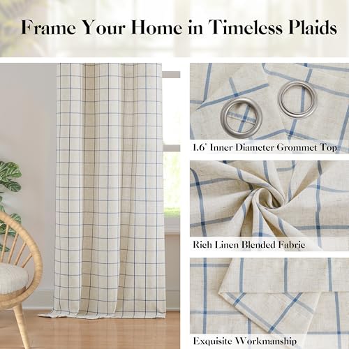 72 Inch Buffalo Plaid Semi Sheer Curtain Panels for Bedroom - color: Plaid Beige/Dusty Blue, size: 40"W x 72"L (Pack of 2)