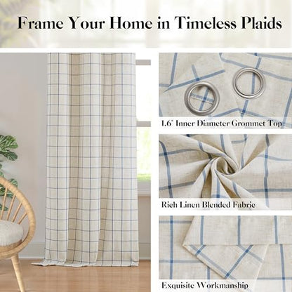 Short Buffalo Plaid Light Filteirng Curtain Panels 63 Inch - color: Plaid Beige/Dusty Blue, size: 40"W x 63"L (Pack of 2)