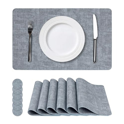 NCUE Vinyl Placemats Set of 6, 17"x12" Wipeable Place Mats with Coasters - color: Light Blue, size: Set of 6