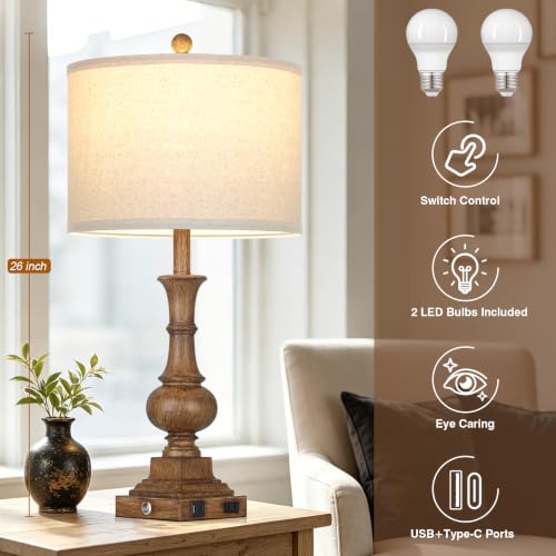 Lolikit 26" Tall Farmhouse Table Lamps Set of 2,Bedside Lamps for Bedroom - color: Brown - 26"H - 2 Pack