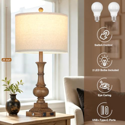 Lolikit 26" Tall Farmhouse Table Lamps Set of 2,Bedside Lamps for Bedroom - color: Brown - 26"H - 2 Pack