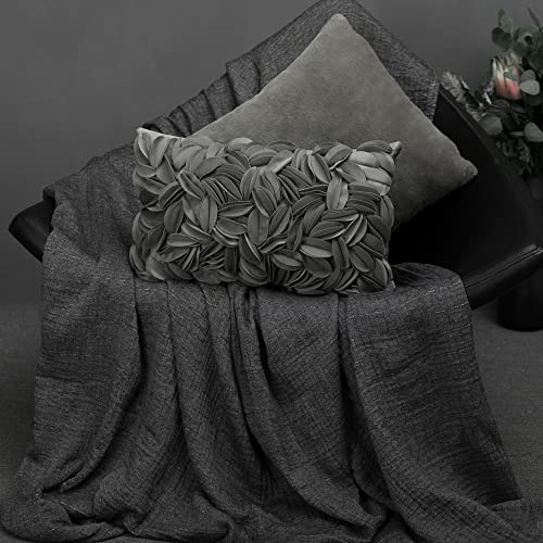 KINGROSE Handmade 3D Flower Pillow Cover, Velvet, 12 x 20 Inches, Grey - color: Dark Grey - Velvet