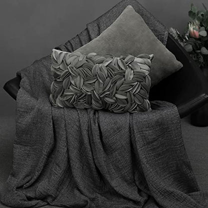 KINGROSE Handmade 3D Flower Pillow Cover, Velvet, 12 x 20 Inches, Grey - color: Dark Grey - Velvet