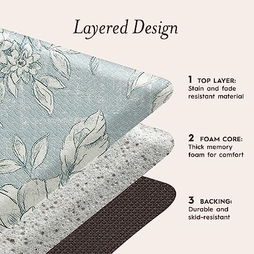 Laura Ashley - Anti-Fatigue Kitchen Mat, Iris Floral Design, Stain, Water & Fade Resistant, Cooking & Standing Relief, Non-Slip Backing, 2 Piece Set, Light Blue - color: Light Blue / Gray, size: 48"L x 17.5"W / 28"L x 17.5"W
