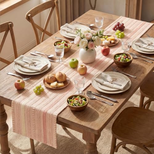 Artoid Mode Pink Farmhouse Stripe Braided Table Runner 12x72 Inch - color: Pink, size: 12" x 72", Table Runner