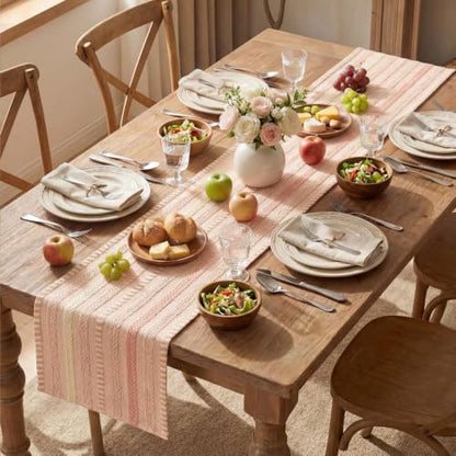 Artoid Mode Pink Farmhouse Stripe Braided Table Runner 12x72 Inch - color: Pink, size: 12" x 72", Table Runner