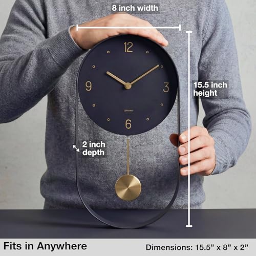 Driini Modern Pendulum Wall Clock – Small Vertical Design in Black and Gold - color: 1. Black