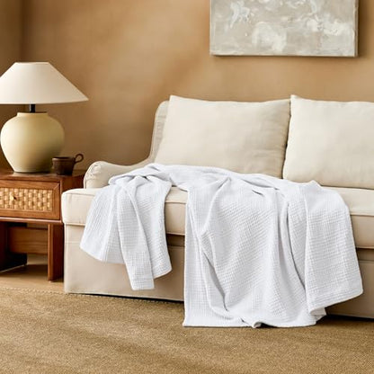 Bedsure 100% Cotton Muslin Blankets for Adults, 4-Layer, Large Throw, White - color: 03 - White, size: Throw XL (50" X 70")