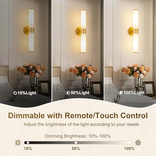 Gold Battery Operated Wall Sconces Set of 2 with White Glass Lamp Shade - color: Gold（White Glass）