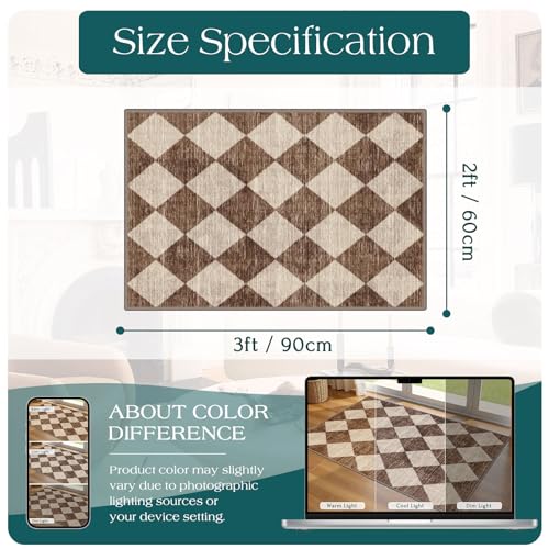 Front Door Rug - 2x3 Brown Beige Checkered Diamond Entry Rug - color: Diamond - Brown Beige, size: 2' x 3' (Rectangular)