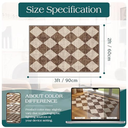 Front Door Rug - 2x3 Brown Beige Checkered Diamond Entry Rug - color: Diamond - Brown Beige, size: 2' x 3' (Rectangular)