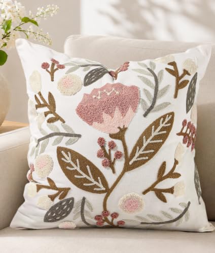 Embroidered Floral Throw Pillow Cover 18x18 Inch, Elegant Flower - color: Elegant Flower, size: 18" x 18" (Pack of 1)