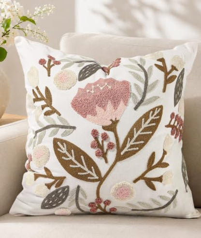 Embroidered Floral Throw Pillow Cover 18x18 Inch, Elegant Flower - color: Elegant Flower, size: 18" x 18" (Pack of 1)
