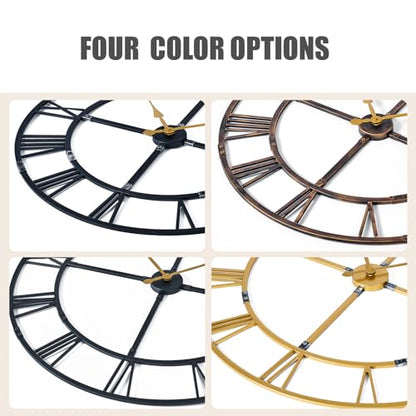 40 Inch Large Silent Wall Clock, Easy Assembly Roman Numeral Bronze - color: Bronze Metal Wall Clock, size: 40inch