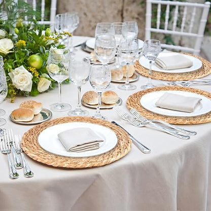 Round Woven Placemats Set of 12，12 Inch Natural Rattan Placemats Hand-Woven Water Hyacinth Placemat Farmhouse Rustic Braided Boho Wicker Table Mats for Christmas Dining Table Wedding Home (12 Inch) - size: 12