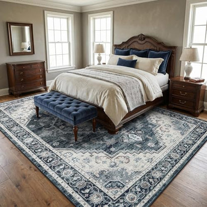 Garvee Navy Blue Boho 10x14 Area Rugs for Living Room Bedroom - color: Navy Blue, size: 10' x 14' (Rectangular)