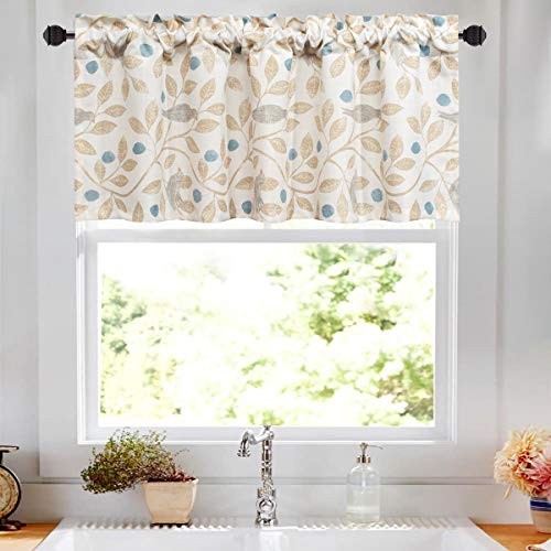 VOGOL Small Kitchen Valances, Birds and Leaf Print Window Valances for Living Room Bathroom Patio Sliding Glass Door Rod Pocket Valance Curtains 12 Inches Long, One Panel, 52x12 - color: Birds, size: 52"W x 12"L (Pack of 1)