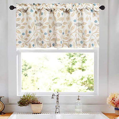 VOGOL Birds Print Curtain Valance, Rod Pocket, 52 x 18, 1 Panel, Beige - color: Birds, size: 52"W x 18"L (Pack of 1)