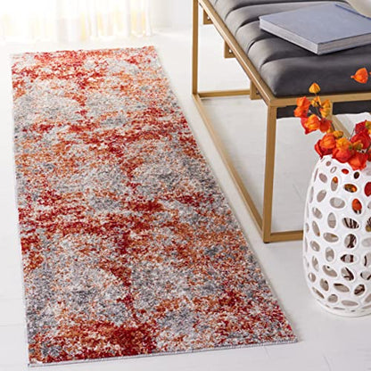 SAFAVIEH Aston Collection Runner Rug - 2' x 8', Red & Grey, Modern Abstract Design, Non-Shedding & Easy Care, Ideal for High Traffic Areas in Living Room, Bedroom (ASN710Q) - color: Red/Grey, size: 2' x 8' (Runner)