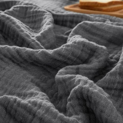 PHF 100% Cotton Muslin Blanket for Adults, Throw 50"X60", Greyish Black - color: 04 - Greyish Black, size: Throw(50"X60")