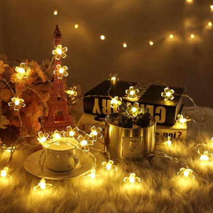 33ft 100 LED Plug in Glow Warm Fairy Flower String Lights Christmas Decor - color: Warm White