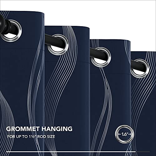 Deconovo Curtains for Living Room, Pattern Blackout Curtains 84 Inches Long - color: Silver Wave-navy Blue, size: 66"W x 84"L (Pack of 2)