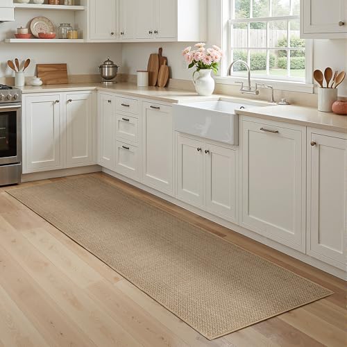 AIMPEAK Kitchen Rugs Non Slip Washable 17.3x60, Cushioned Rugs for Kitchen Floor, Absorbent Runner Rug Comfort Mats with Rubber Backing for Kitchen, Hallway, Office, Home Beige, 17.3"x60" - color: Beige, size: 17.3"x60"