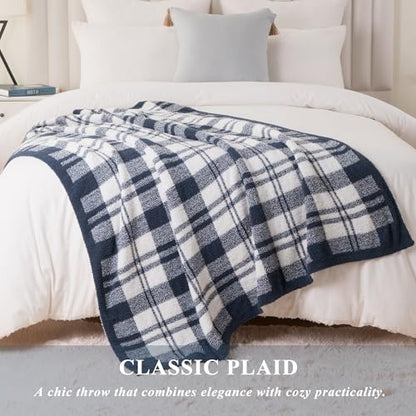 Battilo Navy Blue Checkered Throw Blanket, 50"x60" - color: Navy