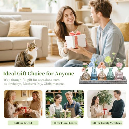Glasseam Glass Bud Vases for Flower: 5 Pcs Small Vases with Wooden Tray - color: Colorful-embossed