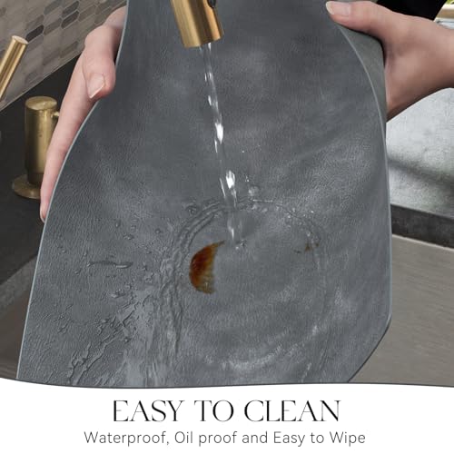 MOSAYT Vinyl Faux Leather Placemats, Set of 6, Grey - color: Gray