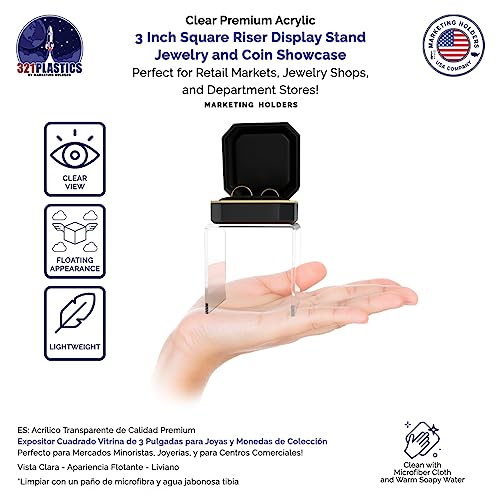 Marketing Holders 2 Pack Lucite Riser Showcase Stand 3" Wide Platform Pedestal One Piece Reusable Fixture for Counter Clear Acrylic Retail Stores or Boutiques Small Toy Display - size: 3"W x 3"H