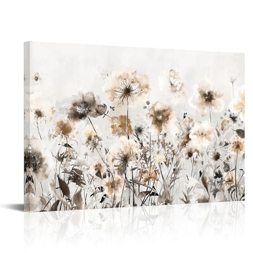 sechars Wildflowers Canvas Wall Art Abstract Flower Painting Print on Canvas Neutral Beige Brown Living Room Bedroom Decorations (Brown) - color: Brown