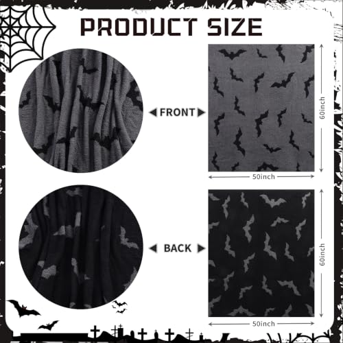 Halloween Bat Blanket Goth Reversible Knit Throw Blanket - color: Black and Gray, style: Halloween Bat