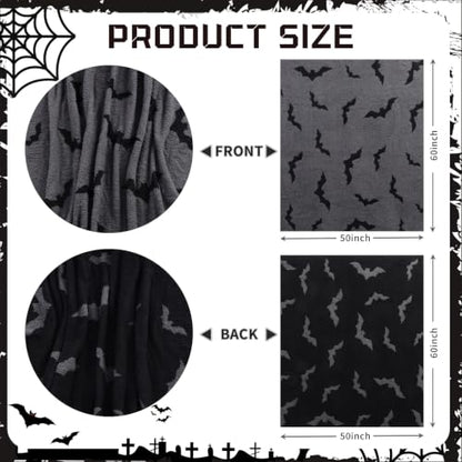 Halloween Bat Blanket Goth Reversible Knit Throw Blanket - color: Black and Gray, style: Halloween Bat