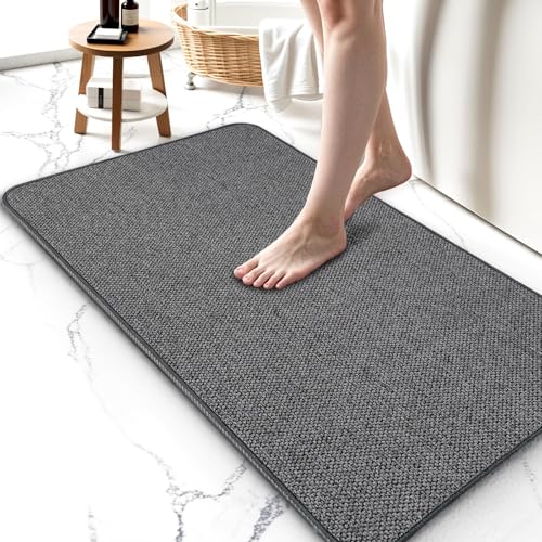 Upgraded Bath Mat 24x36Inch, Thin Bath Mats Rugs with Rubber Backing Non-Slip, Absorbent,Quick Dry Machine Washable, Home Decor Accessories Cozy Cloth Bathroom Rugs fit Under Door/Sink/Tub-Dark Grey - color: Dark Grey, size: 24"x36"