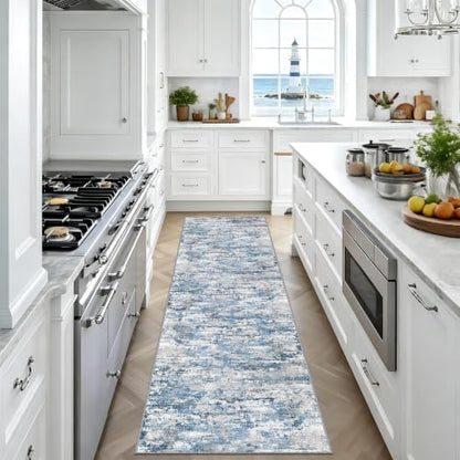 Modern Hallway Runner Rug 2x8,Textured Non Slip Carpet Runner,Ocean Blue - color: Abstract- Ocean Blue, size: 2' x 8' (Runner)