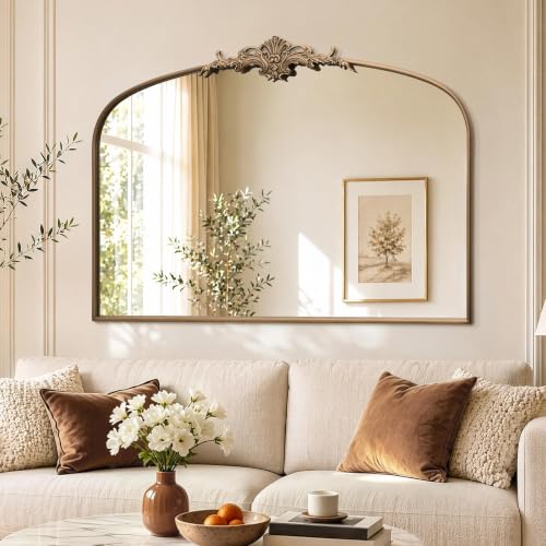 Besdomus Antique Arched Gold Mirror: 55"x36" Extra Large Brass Decorative - color: Brass Gold, size: 36"L x 55"W