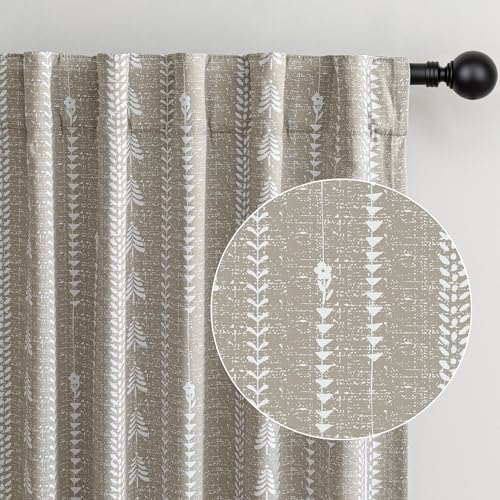 MEETSKY Boho Taupe 95% Blackout Bedroom Curtains 50Wx63L,2 Panels - color: Khaki, size: 50"W x 63"L (Pack of 2)