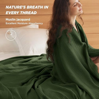 Bedsure 100% Cotton Muslin Blankets for Adults, Large Throw, Green - color: 01 - Green, size: Throw XL (50" X 70")