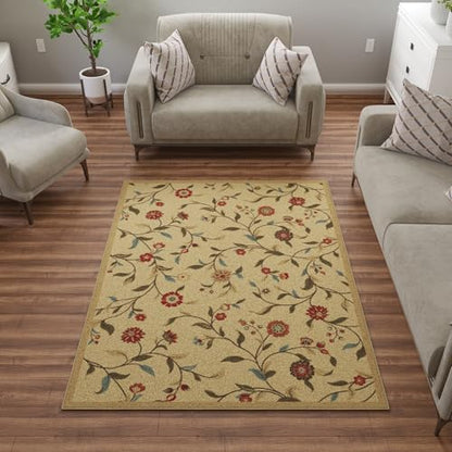 Ottomanson 5x7 Area Rugs for Living Room – Stain Resistant Bedroom Rug - color: Floral Beige
